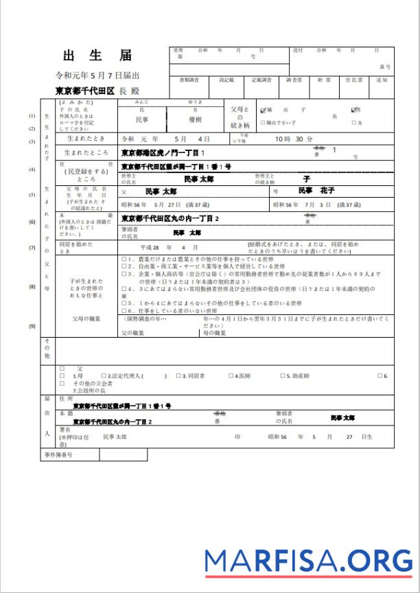 Downloadable Japan birth certificate (日本の出生証明書) Word and PDF template, fully editable